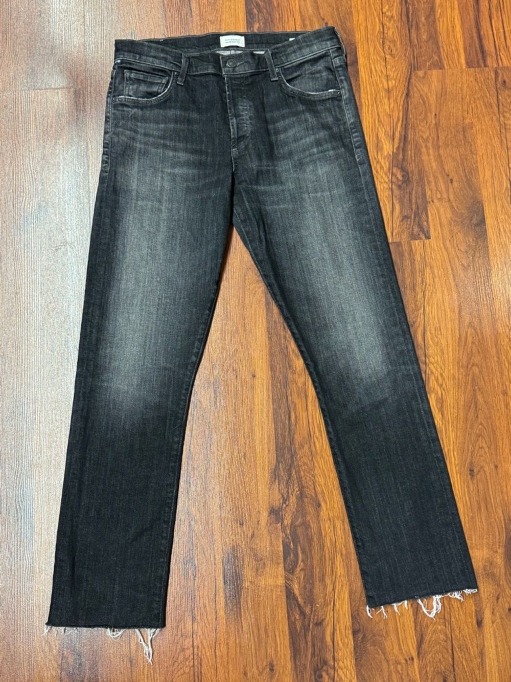 Citizens of Humanity Emerson Slim Straight Black Wash Raw Hem Jeans Size 27